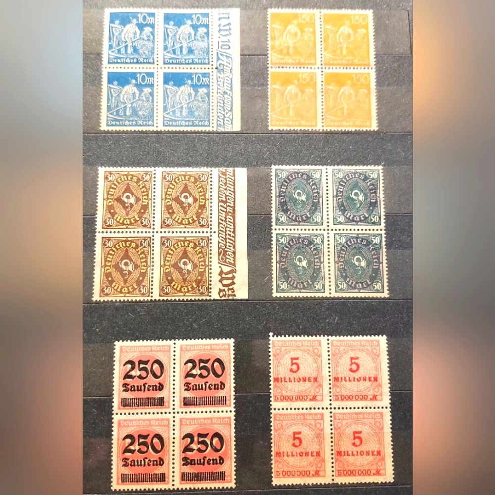 Vintage 1920's German Stamp Collection, MINT, 6 Blocks of 4